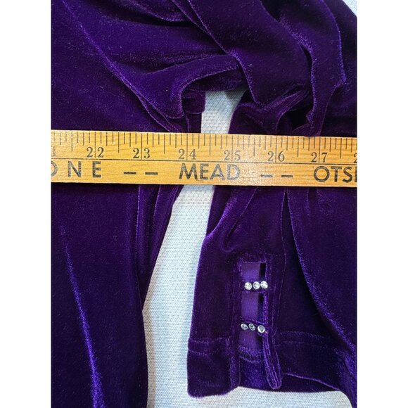 Quacker Factory Velvet Blouse Womens XL Purple 3/4 Sleeve Rhinestone Square Neck - Picture 9 of 12